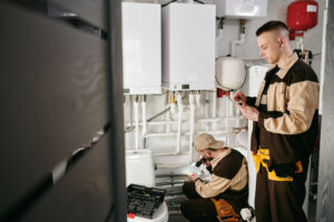 Young repairman using digital tablet during work